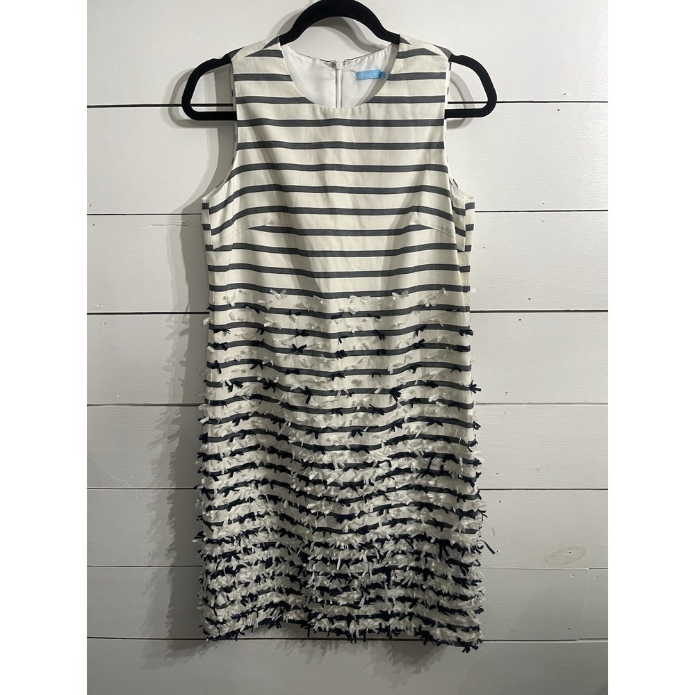 J. McLaughlin Jane Shift Dress Sleeveless Striped Bows Navy/White Size 2 NWT